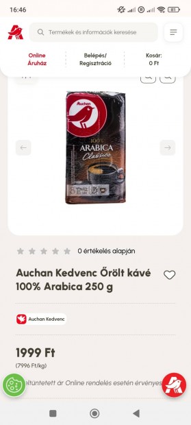 Auchan Kedvenc Őrölt kávé 100% Arabica 250 g