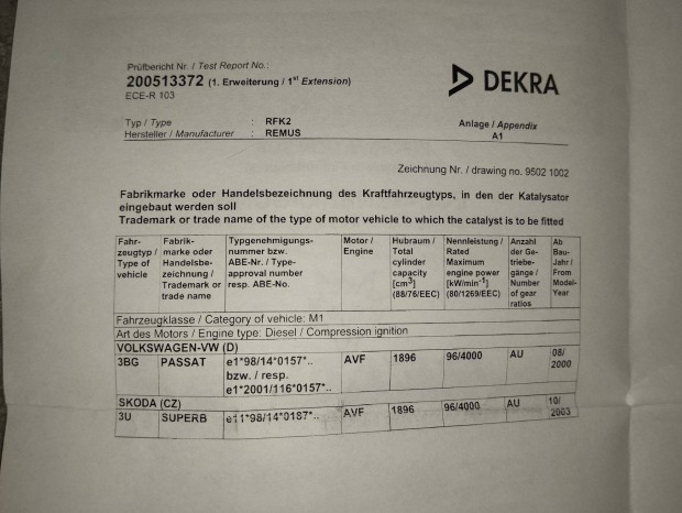 Audi Skoda 1.9 PD TDI 1.9pdtdi AVF kataliztor