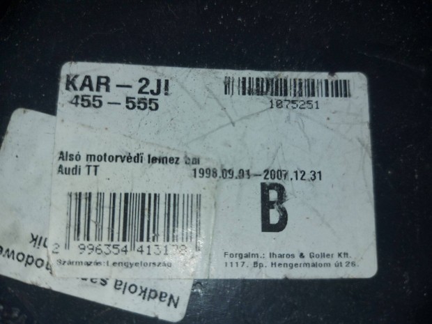 Audi TT 1998-2006 motor vd oldals lemez j 7900Ft Veszprm