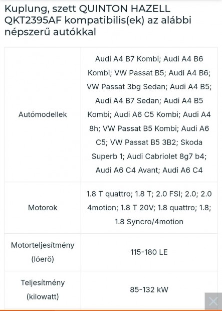 Audi kuplung szett 