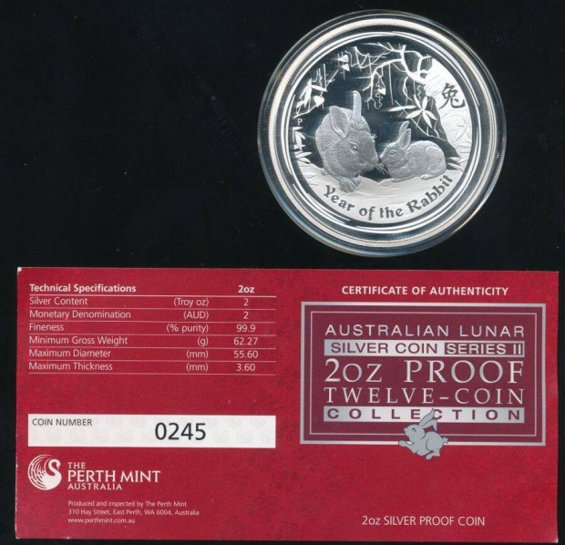 Ausztrlia 2 oz ezst 2011, Lunar II, Nyl, Proof