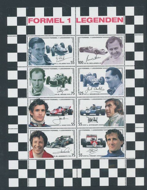 Ausztria 2592/99 sz. kisív postaérettségi: Formula 1 Legends