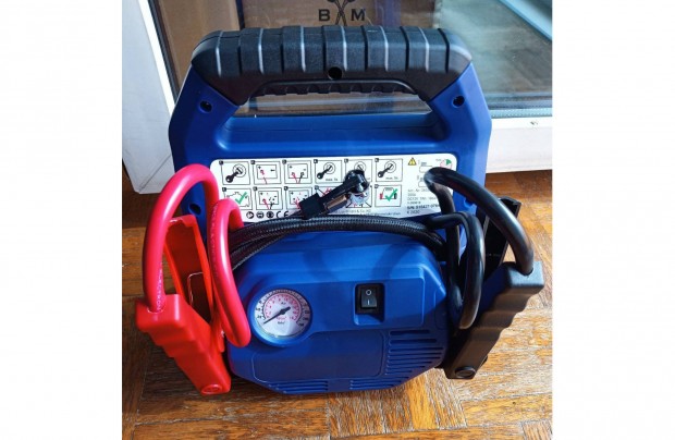 Autó indítássegítő, kompresszor, power bank 3 az 1-ben