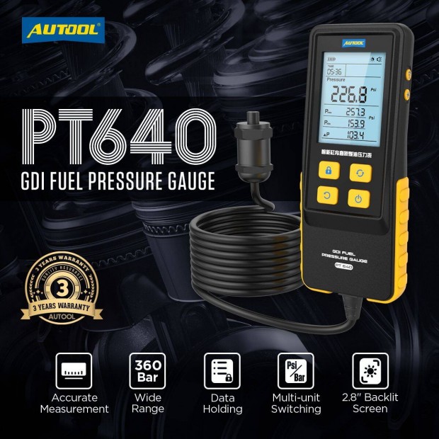 Autool PT640 GDI üzemanyag-nyomásmérő 0-360 Bar Akció -10%