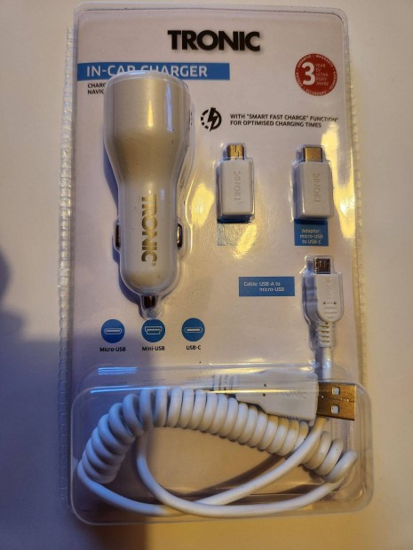 Autós szivargyújtó töltő + Kábel + Adapter Micro USB Mini USB USB C