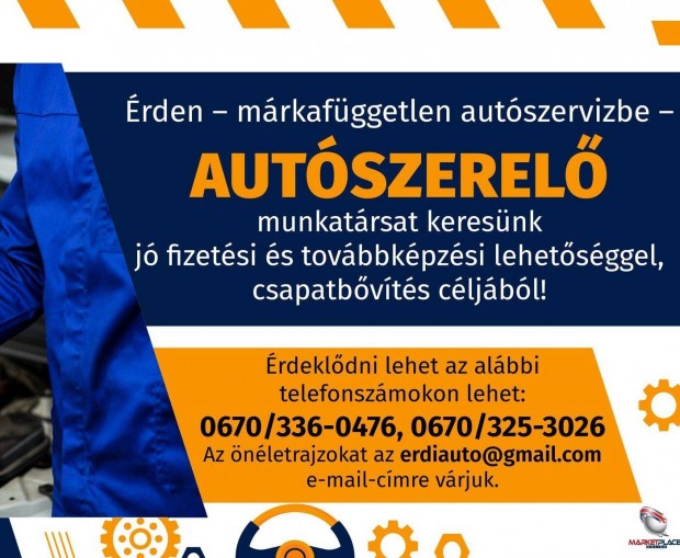 Autószerelőt keresünk érdi autószervizünkbe