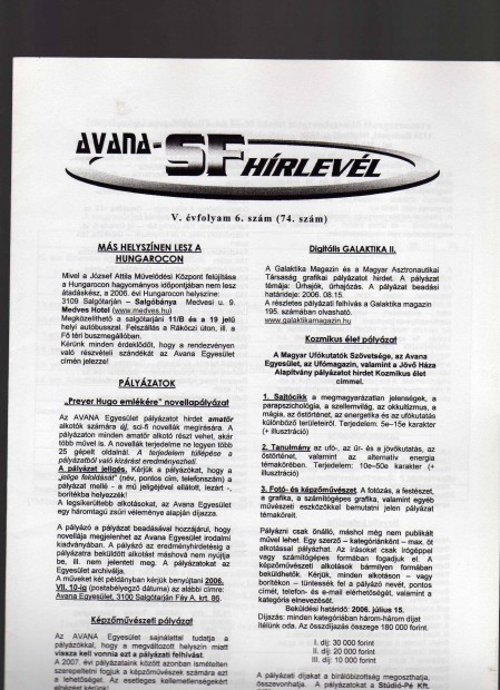 Avana SF Hrlevl 74. szm - sci-fi fanzin jszer llapotban
