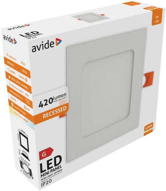 Avide LED Bepthet Ngyzetes Mennyezeti Lmpa, ALU, 6W, NW, 4000K