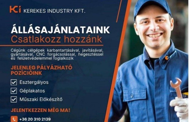 Azonnali szerel�-g�plakatos munkalehet�s�g �ll�n!