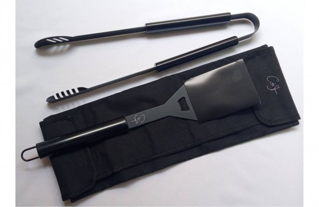 BBQ rozsdamentes acél spatula és fogókészlet, tapadásmentes bevonattal