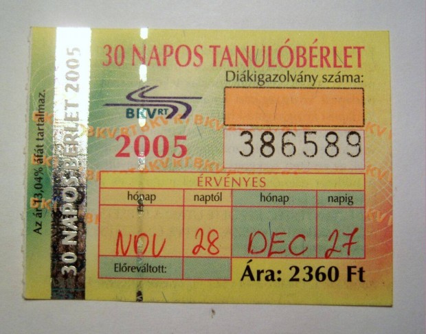 BKV 30 Napos Tanul Brlet 2005 November (2kppel)