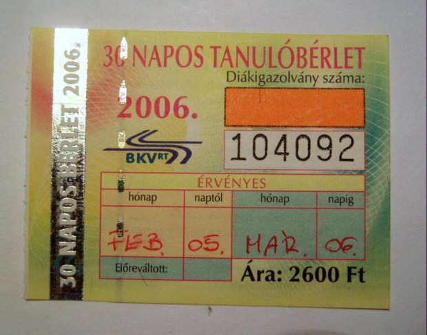 BKV 30 Napos Tanul Brlet 2006 Februr (2kppel)