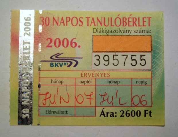 BKV 30 Napos Tanul Brlet 2006 Jnius (2kppel)