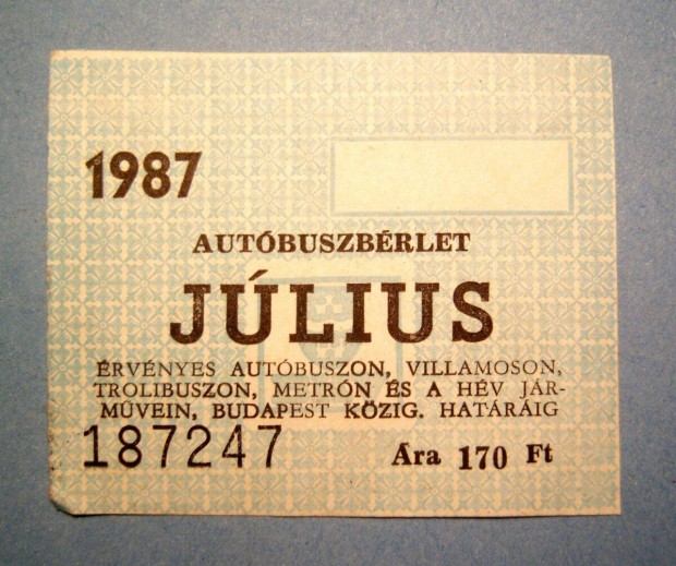 BKV Autbuszbrlet 1987 Jlius (2kppel)