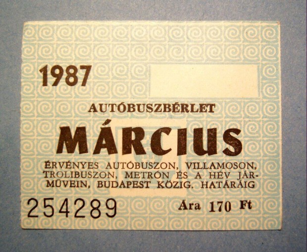 BKV Autbuszbrlet 1987 Mrcius (2kppel)