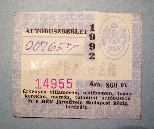 BKV Autbuszbrlet 1992 November (2kppel)