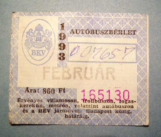 BKV Autbuszbrlet 1993 Februr (2kppel)