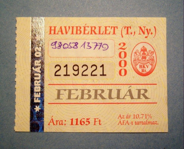 BKV Havibrlet (T.,Ny.) 2000 Februr (2kppel)