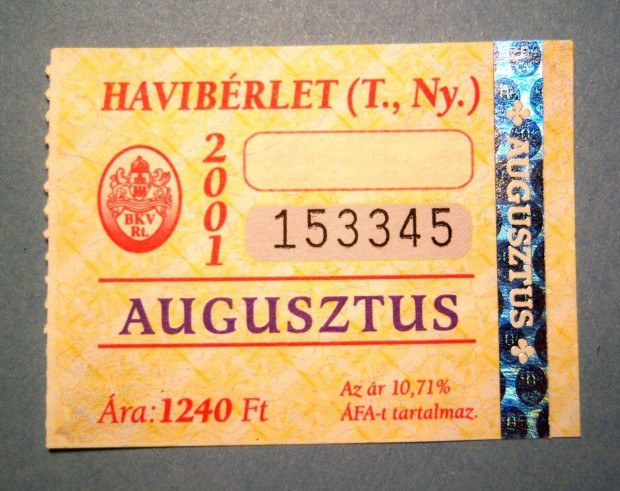 BKV Havibrlet (T.,Ny.) 2001 Augusztus (2kppel)