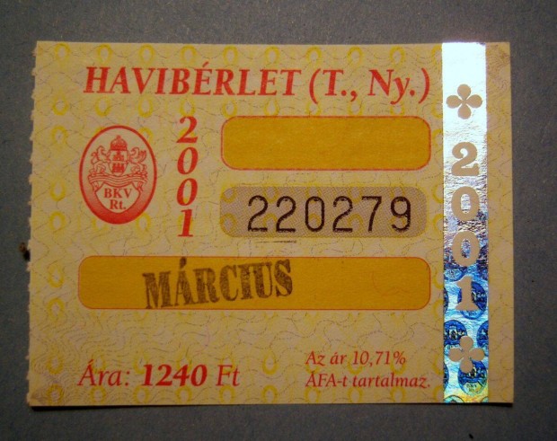 BKV Havibrlet (T.,Ny.) 2001 Mrcius (2kppel)