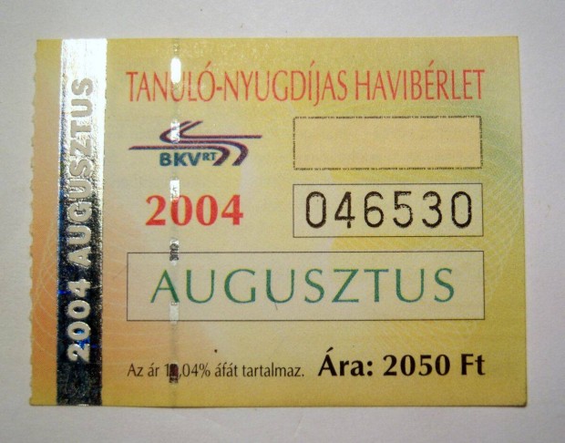 BKV Havibrlet (T.,Ny.) 2004 Augusztus (2kppel)