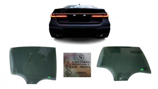 BMW 7 F01 jobb hátsó ajtóüveg, oldalüveg csz E000232 43R005274