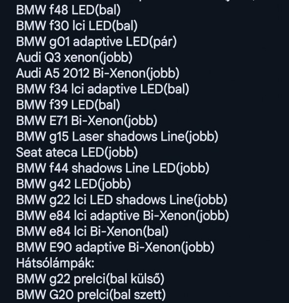 BMW Mercedes Audi opel Seat Maserati fnyszr lmpa 