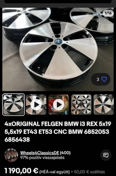 BMW i3 gyári 19" alufelni szett eladó Bp-en