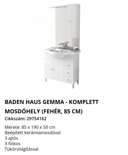 Baden Haus Gemma - Komplett Mosdhely (Fehr, 85 CM)