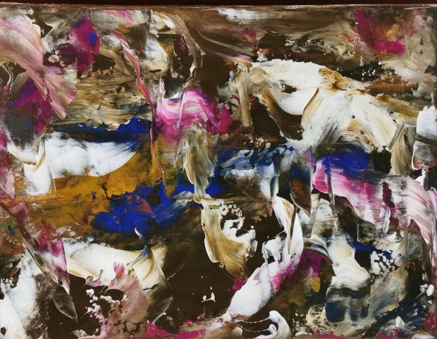 Baján Ildikó festmény 30 x 40 cm. Az előző világ túlélői