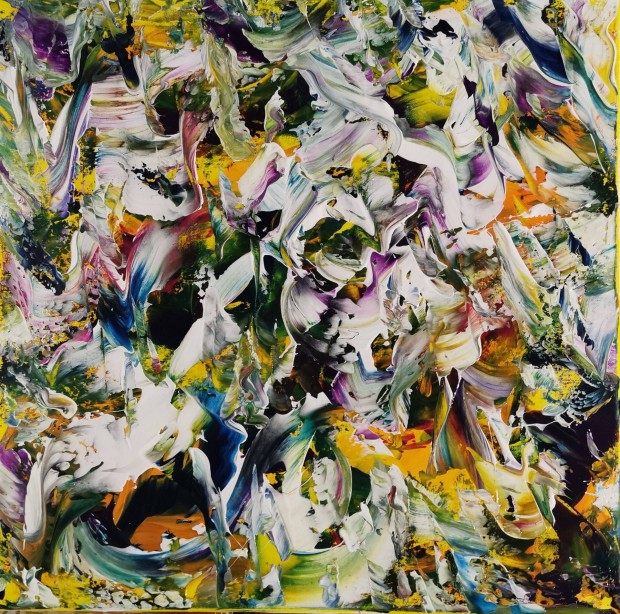 Baján Ildikó festmény 50 x 50 cm. Játékosság