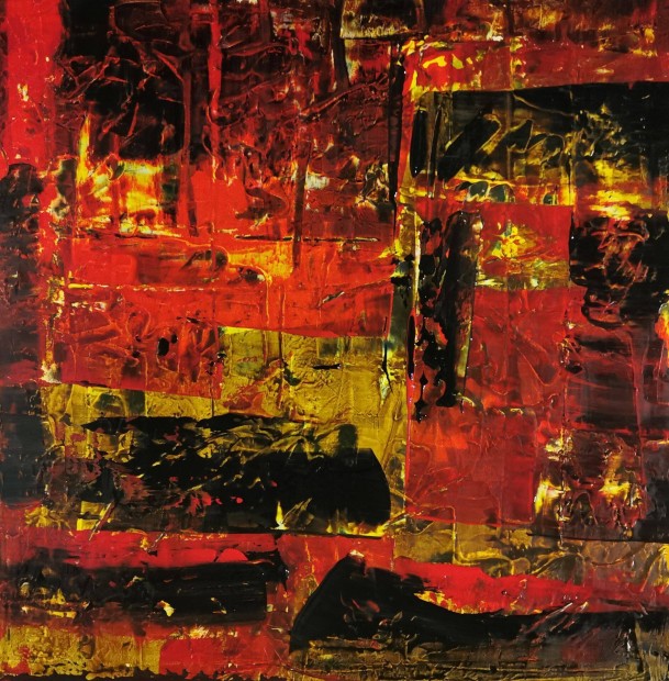 Baján Ildikó festmény 50 x 50 cm. Tűz a tükörben