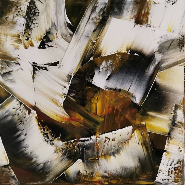 Baján Ildikó festmény 50 x 50 cm. Valahol félúton