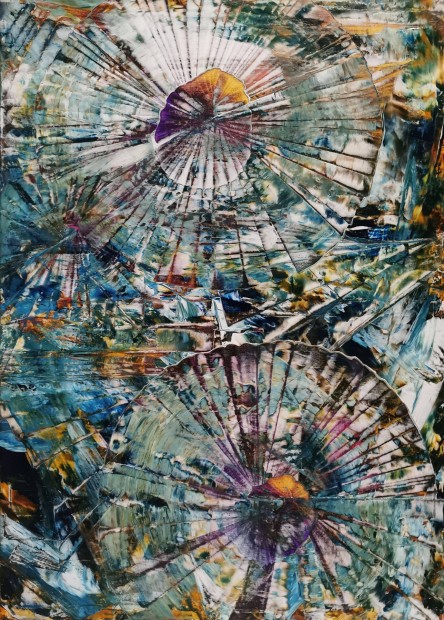 Baján Ildikó festmény 50 x 70 cm. Kozmikus örvények