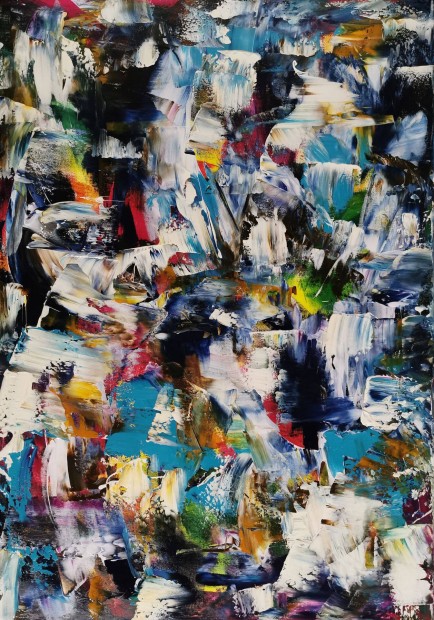 Baján Ildikó festmény 50 x 70 cm. Tudatörvény