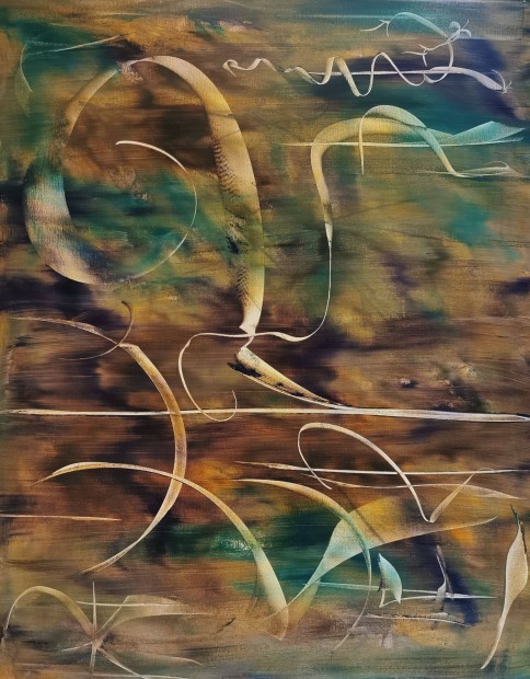 Baján Ildikó festmény 80 x 100 cm. Az idő kalligráfiája
