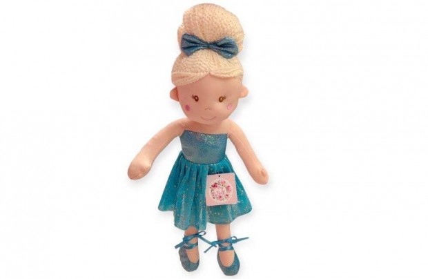 Balerina plüss baba szőke hajú, kék ruhában 50 cm