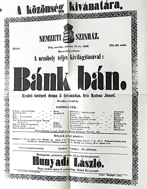 Bnk Bn Nemzeti Sznhz 1848 plakt poszter . Reprint