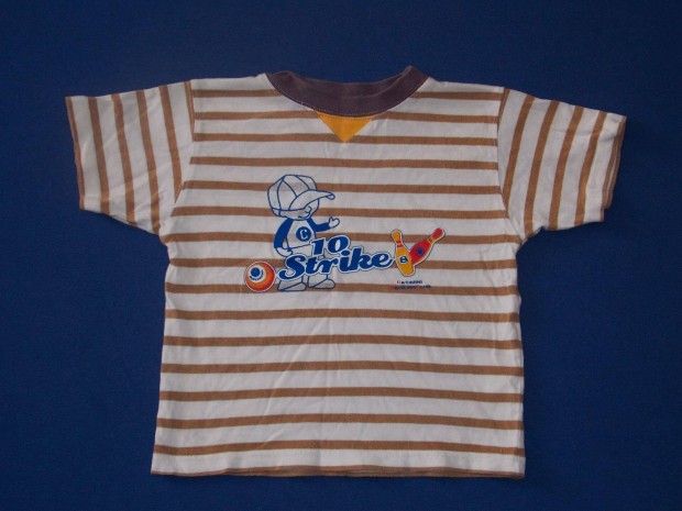 Barna csíkos bowling figurás póló 86-os, 1-2 évesre