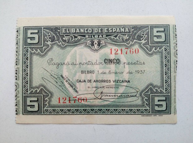 Baszkfld Bilbao 5 peseta 1937 Spanyol polgrhbor
