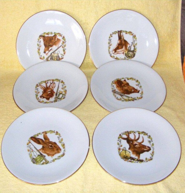 Bavaria vadállatos porcelán tányér 6 db