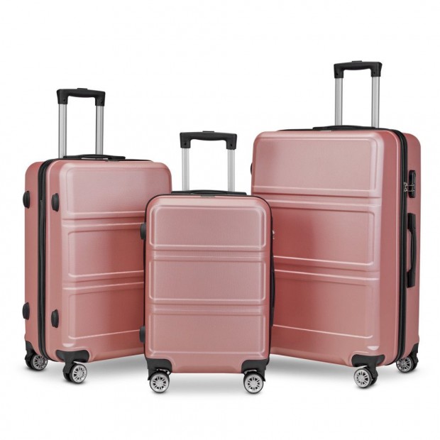 BeComfort L05-R 3 db-os, ABS, guruló, rosegold bőrönd szett (55cm+65c