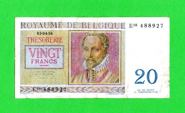 Belgium 20 frank, 1956 F