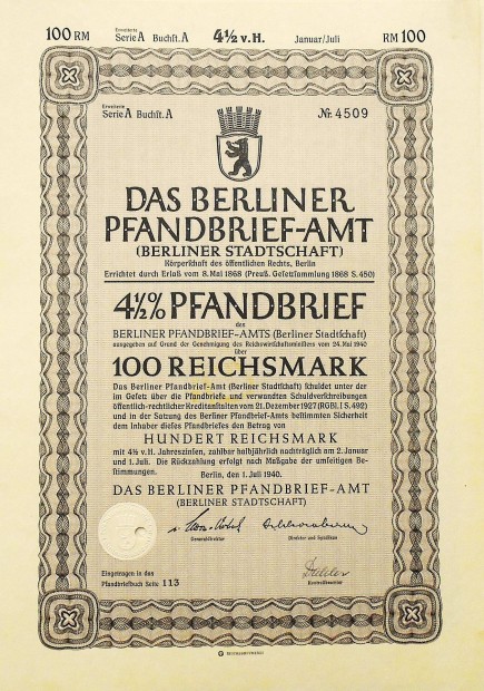 Berlin nmet rtkpapr 1940. 100 Reichsmark