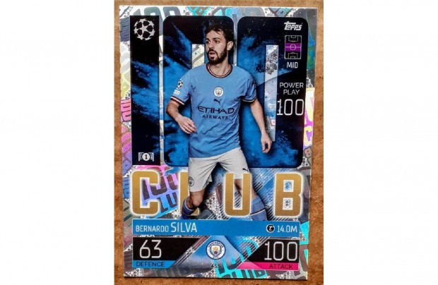 Bernardo Silva Manchester City 100 Club focis kártya Match Attax 2023
