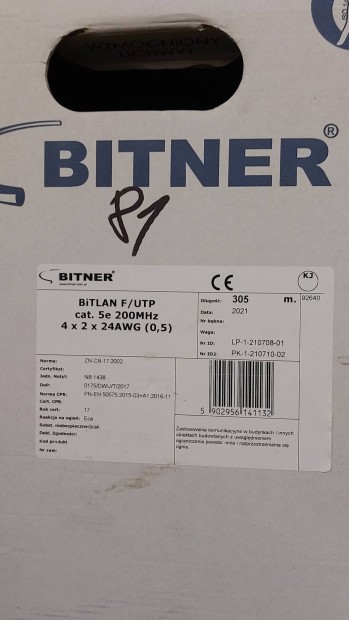Bitner TI0007-305 F/UTP Fali Kbel; CAT5E; 200 MHZ; 4X2X24 AWG;