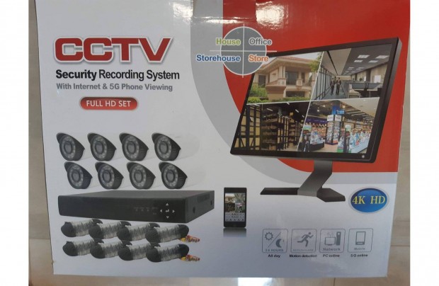 Biztonsági 8 kamerás Rendszer 4K HD SET- CCTV Vezetékes 8 kamerás 5G