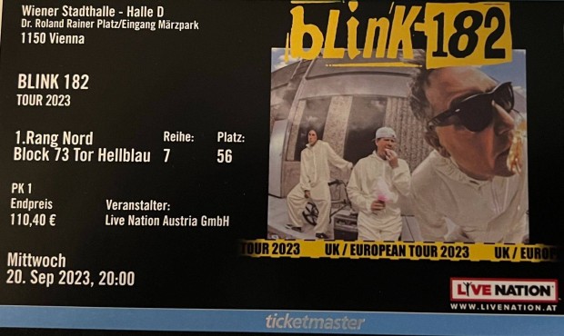 Blink-182 (Blink 182) ülő koncertjegy Bécs (Wien) Szeptember 20