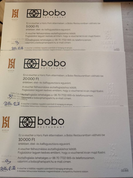 Bobo restaurant voucher (ttermi utalvny) 35 ezer ft