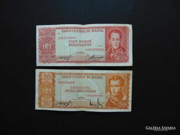 Bolvia 50 bolivr 1962 - 100 bolivr 1962 LOT ! 02 Kp szerint